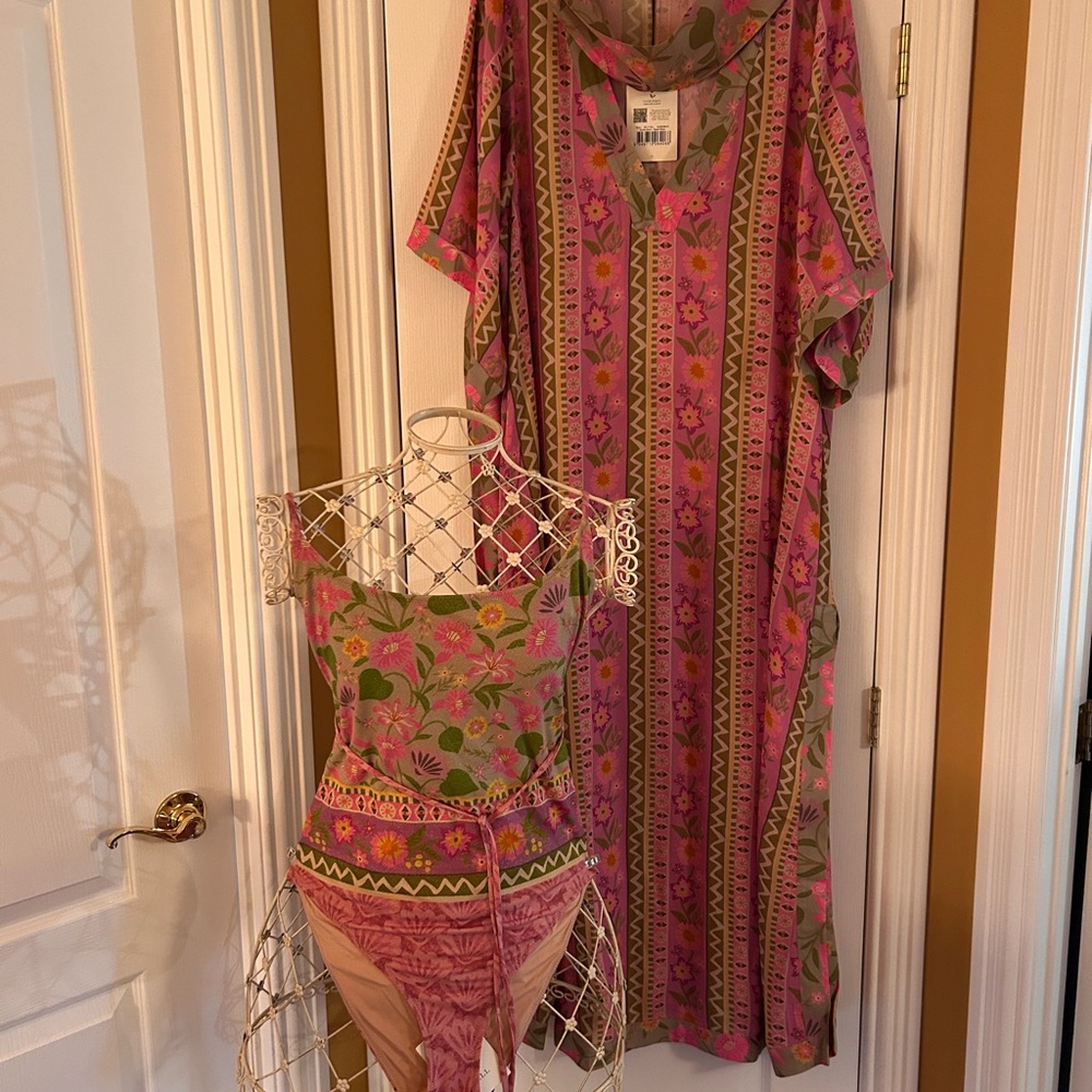 Floral Pink and Green Swimsuit XXLARGE